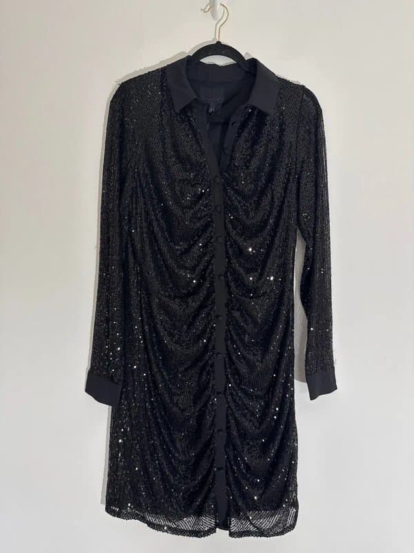 Phase Eight NEW ( shop floor ) Phase Eight Black Sequin Kirsty Ruched Dress -size 14