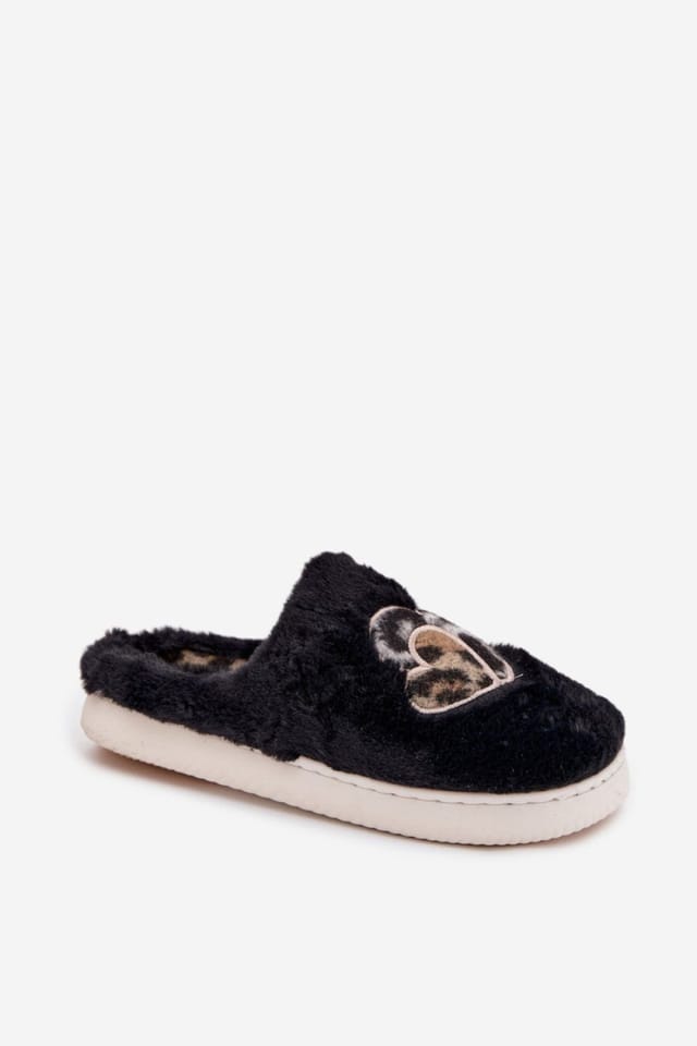 Love Lace Love Lace Women's Cozy Furry Heart Decor Step In Slippers with Soft Insole in Black - 2