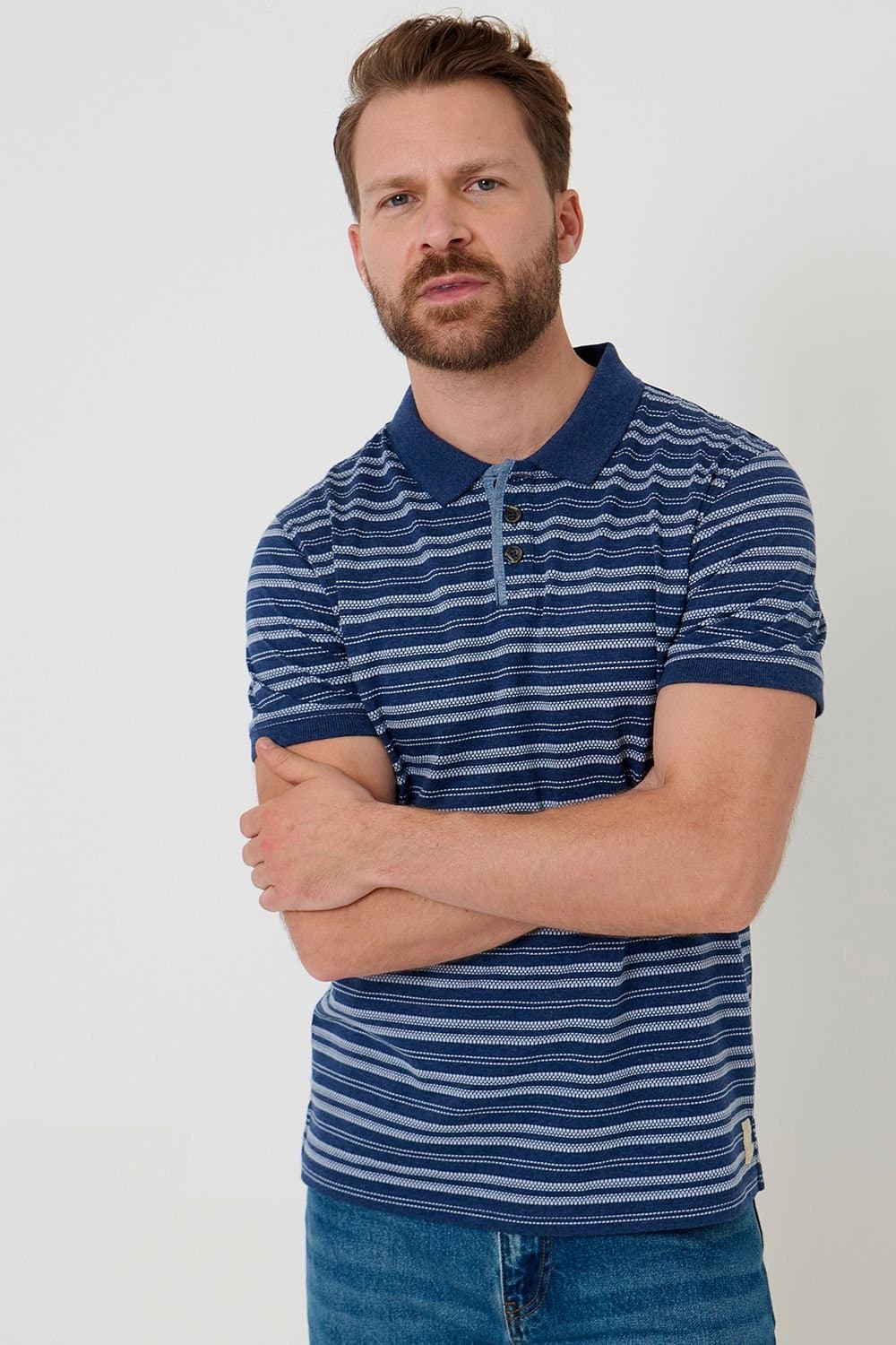 Saltwell Saltwell Men's Jacquard Stripe Short Sleeve Polo Shirt in Navy