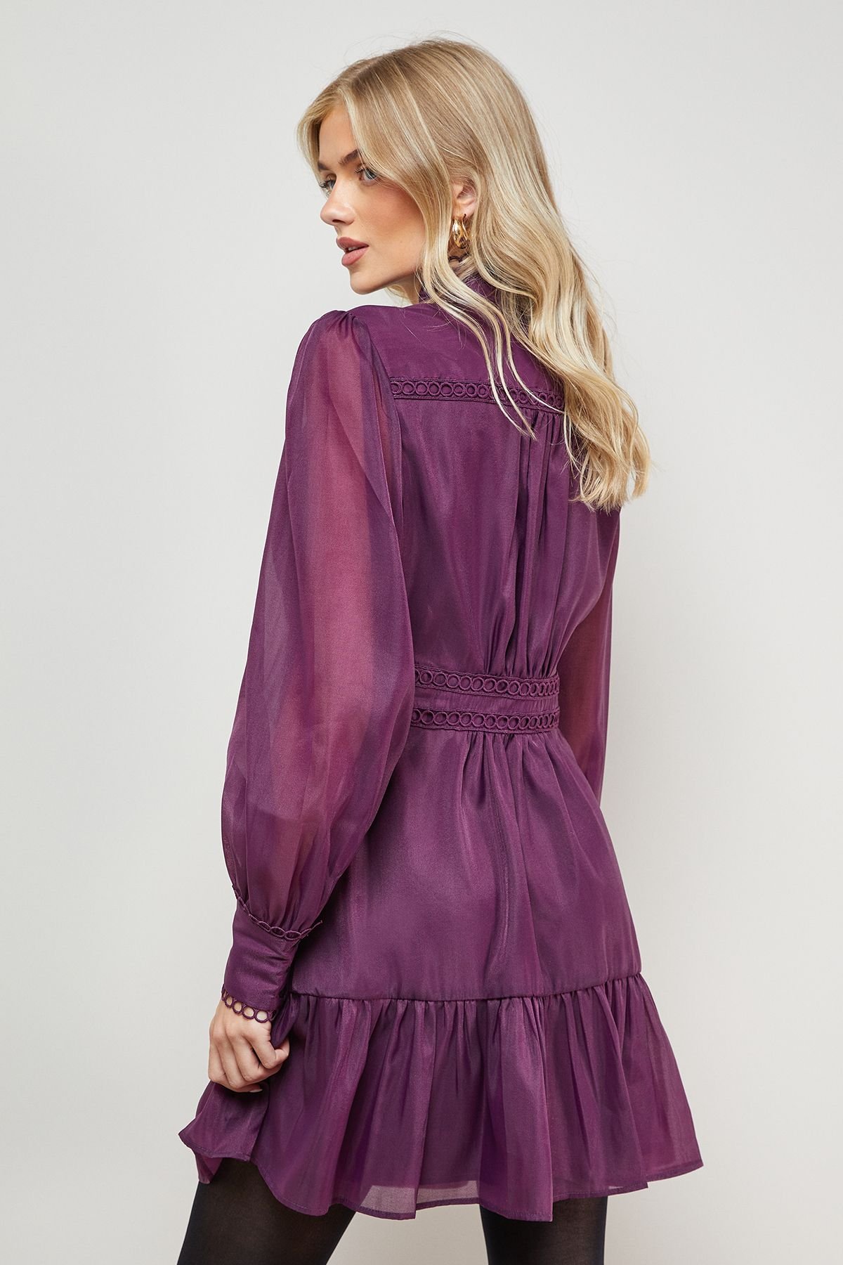 Oasis Oasis Women's Organza Lace Trim Shirt Mini Dress in Plum - 4