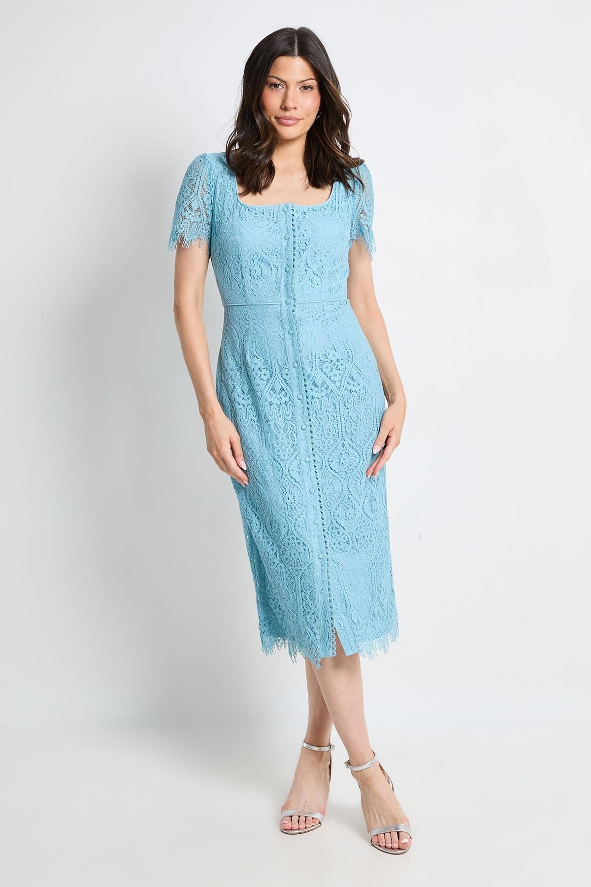 Wallis Wallis Women's Lace Button Midi Dress in Blue