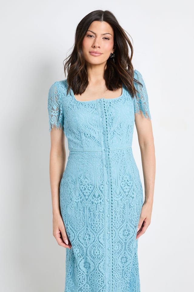 Wallis Wallis Women's Lace Button Midi Dress in Blue - 2