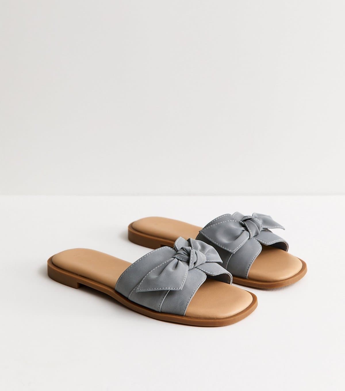 New Look Women's Wide Fit Blue Faux Leather Bow Sandals Vegan New Look