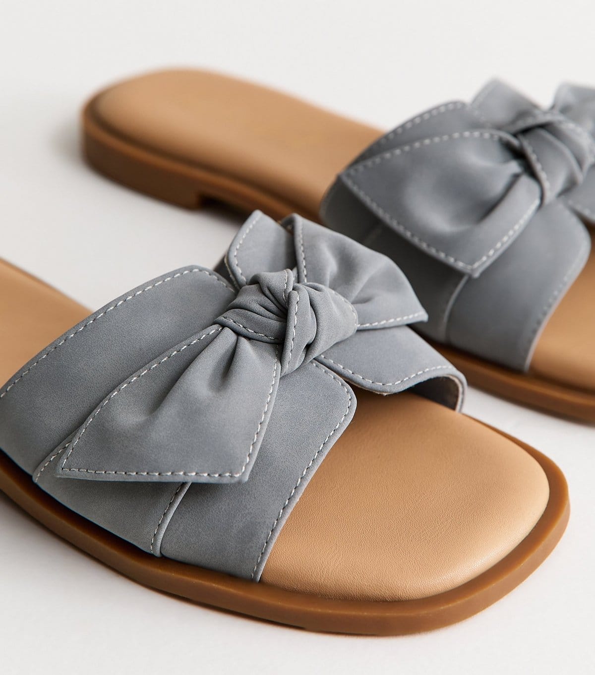 New Look Women's Wide Fit Blue Faux Leather Bow Sandals Vegan New Look - 4