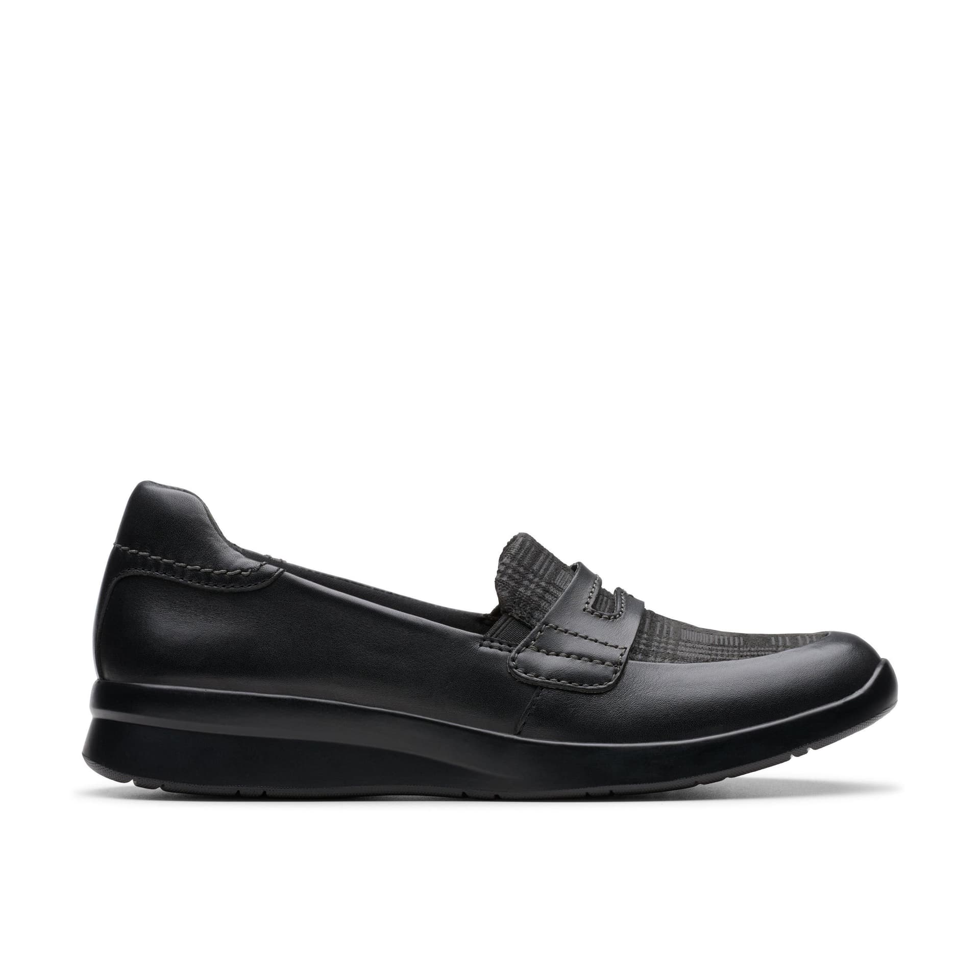 Clarks Clarks Women's Ellowyn Penny Black Leather Loafers, Slip Ons