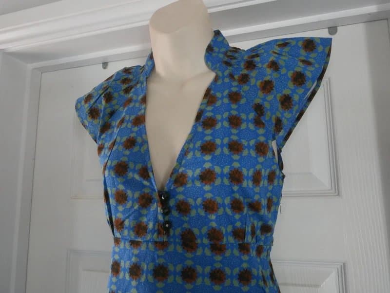 Carbon Carbon Pink Blue Floral Mini Tea Dress UK 8 Cotton Tie Back Flutter Sleeve Summe