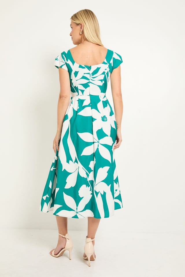 Wallis Wallis Women's Petite Floral Ottoman Fit & Flare Midi Dress in Emerald - 3