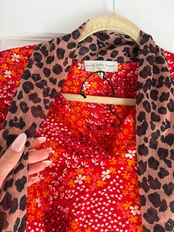 Never Fully Dressed Never Fully Dressed red floral leopard dress
