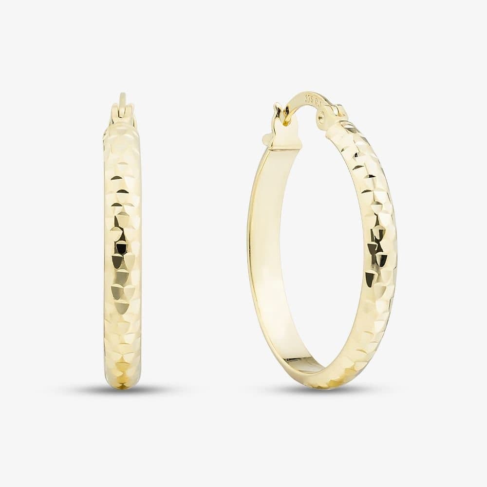 T.H.Baker T.H.Baker Women's 9ct Yellow Gold Hammered Pattern Hoop Earrings E-HTCC-320-9Y