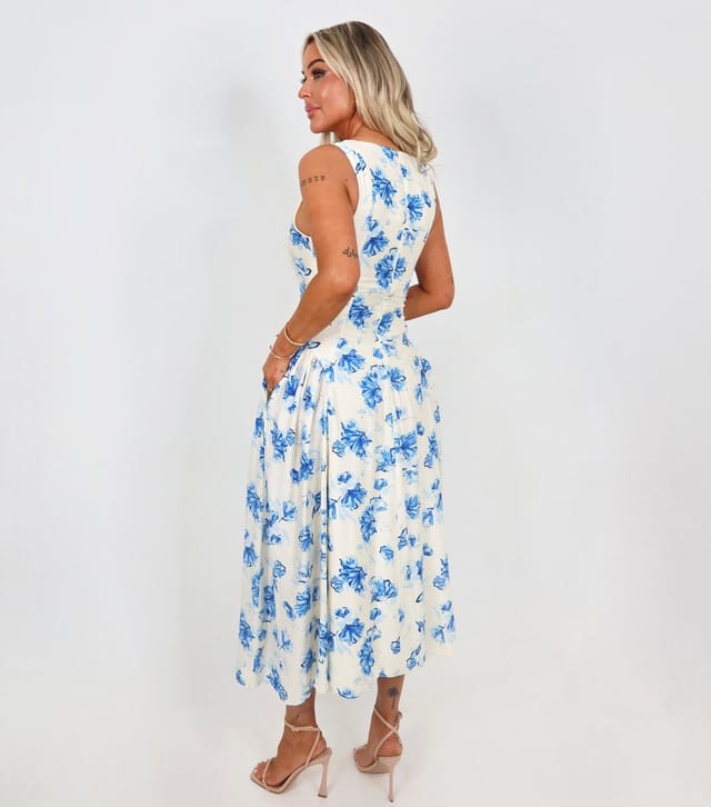 AX Paris Women's Blue Floral Pleated Hip Midi Dress AX Paris New Look - 3