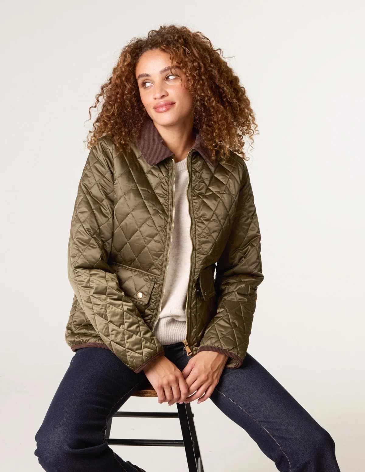 Blue Vanilla Diamond Quilted Cord Collar Coat