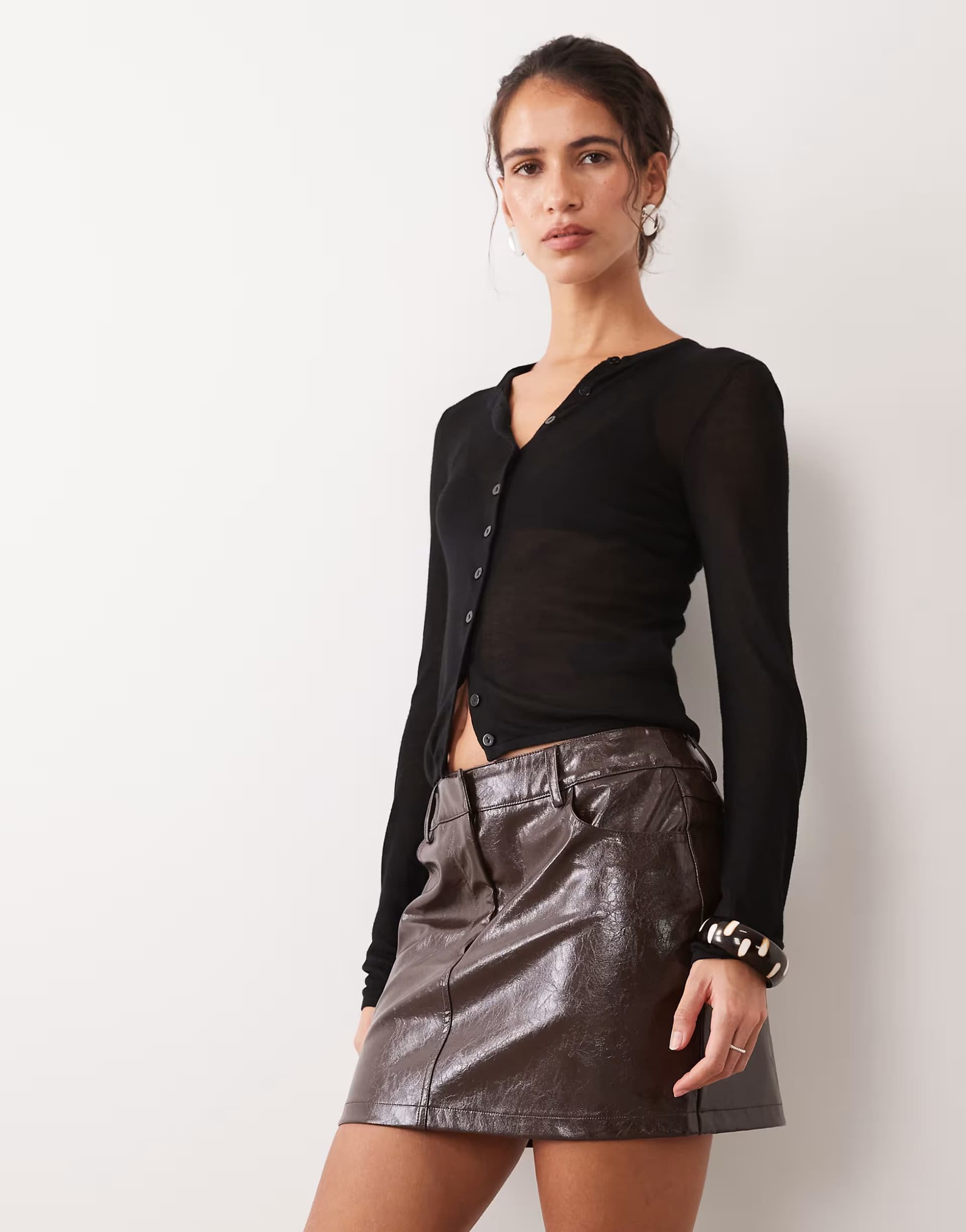 ASOS New Look cracked vinyl mini skirt in dark brown