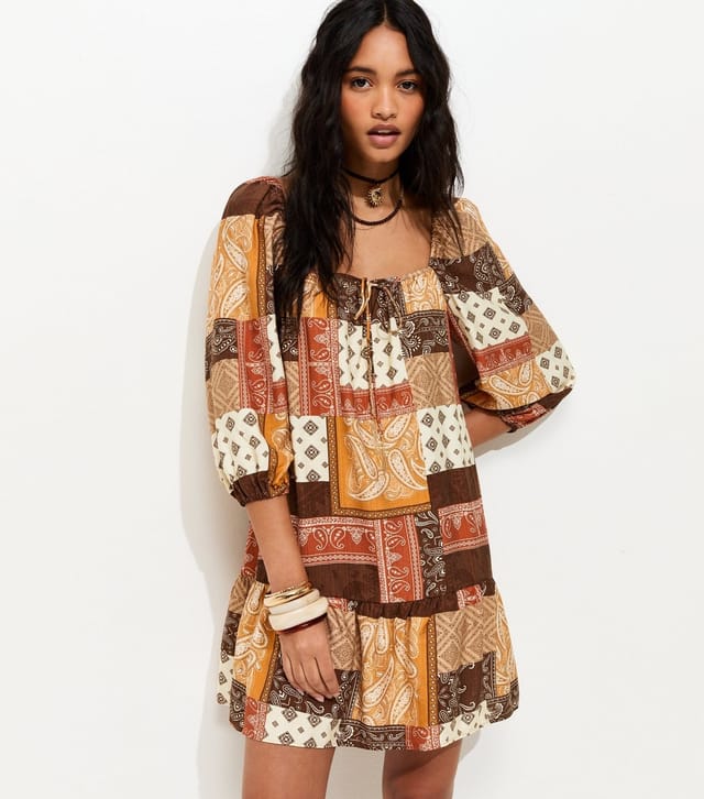 New Look Women's Brown Patchwork Print Smock Mini Dress New Look - 2