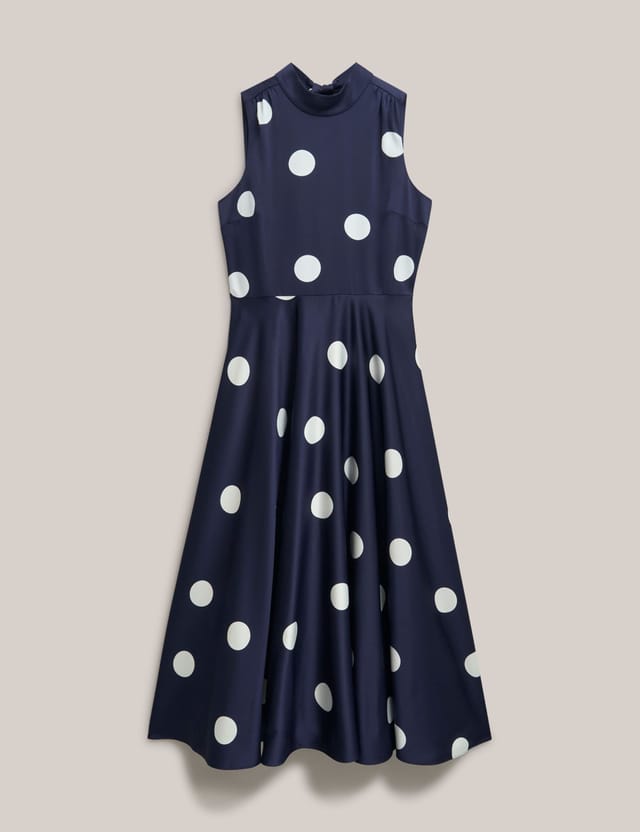 Hobbs London Hobbs London Women's Mia High Neck Polka Dot Midi Dress in Dark Navy - 2
