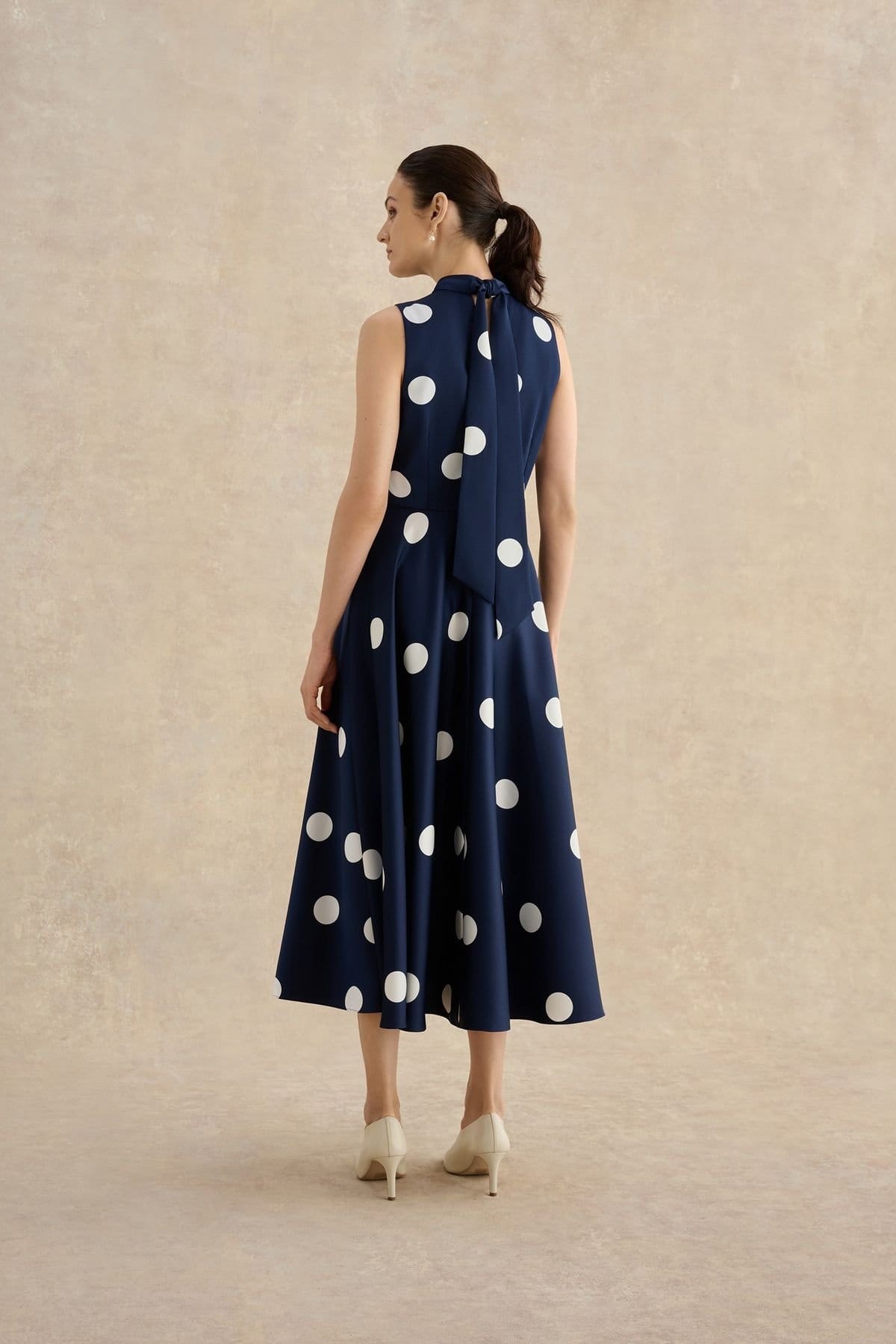 Hobbs London Hobbs London Women's Mia High Neck Polka Dot Midi Dress in Dark Navy - 4