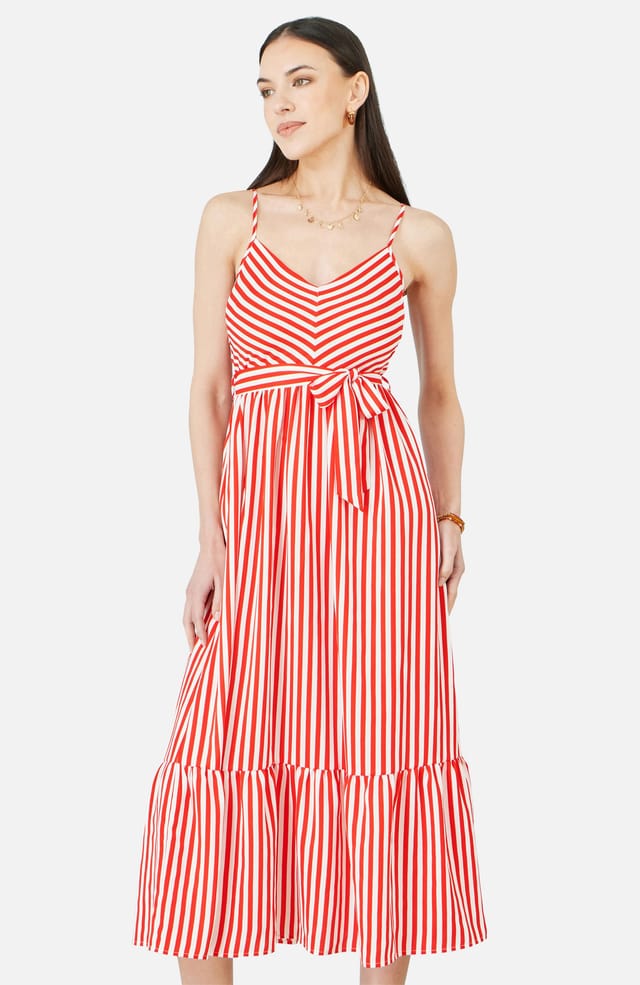 Yumi Yumi Women's Stripe Midi Sun Dress in Red - 2