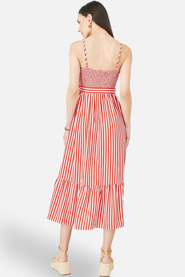 Yumi Yumi Women's Stripe Midi Sun Dress in Red - 3
