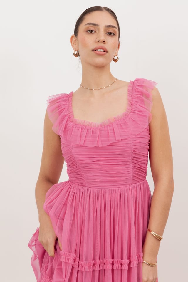 Anaya with Love Anaya with Love Women's Square Neck Ruffle Midaxi Dress in Pink - 3
