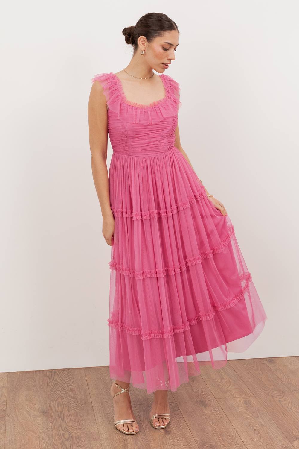 Anaya with Love Anaya with Love Women's Square Neck Ruffle Midaxi Dress in Pink - 4