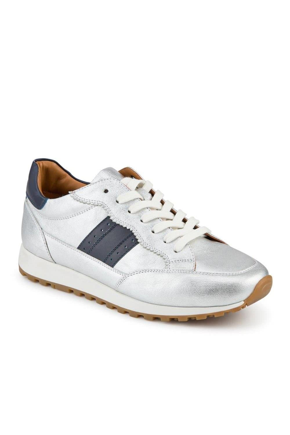 Jones Bootmaker Jones Bootmaker Women's Amika Leather Grip Sole Trainers in Silver