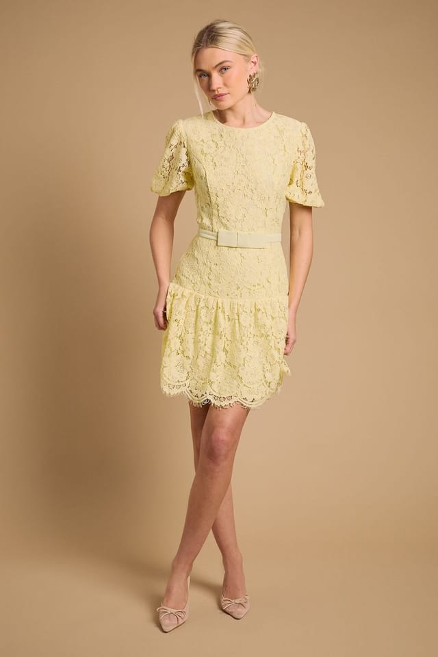 Oasis Oasis Women's Lace Peplum Hem Mini Dress in Yellow - 2
