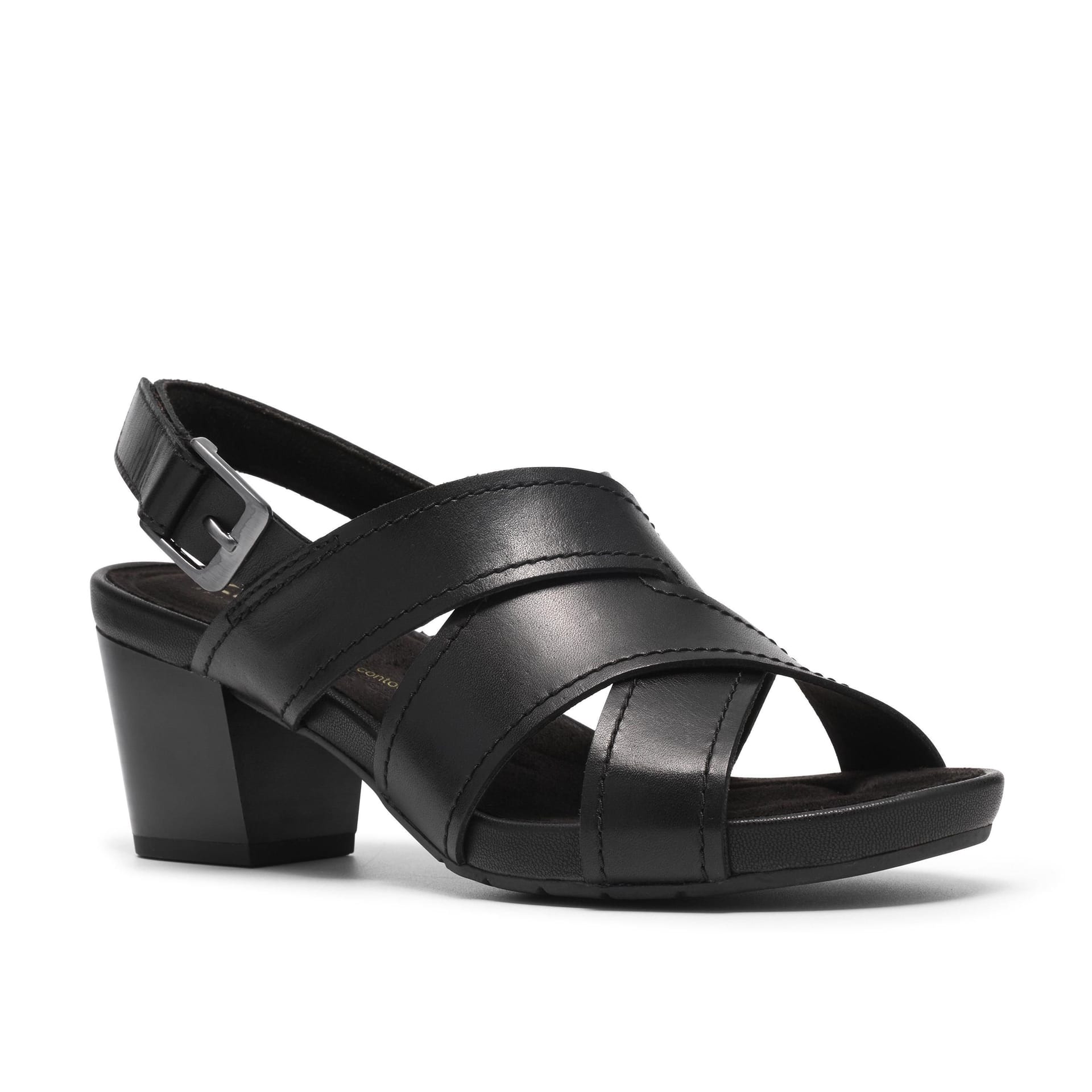 Clarks Clarks Women's Kymber Shine Black Leather Heeled Sandals - 4
