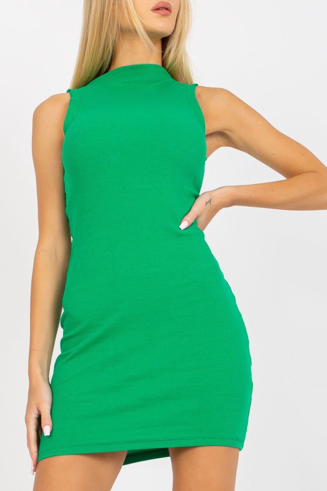 Love Lace Love Lace Women's Ribbed Sleeveless Pencil Mini Dress in Green