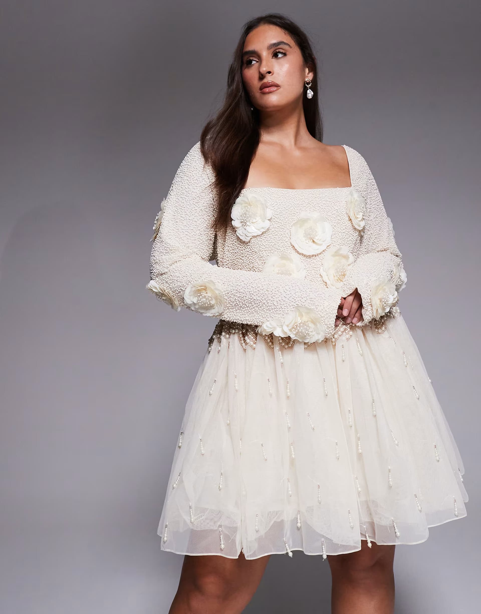 ASOS ASOS LUXE Curve pearl embellished mini dress with corsage detail in gold