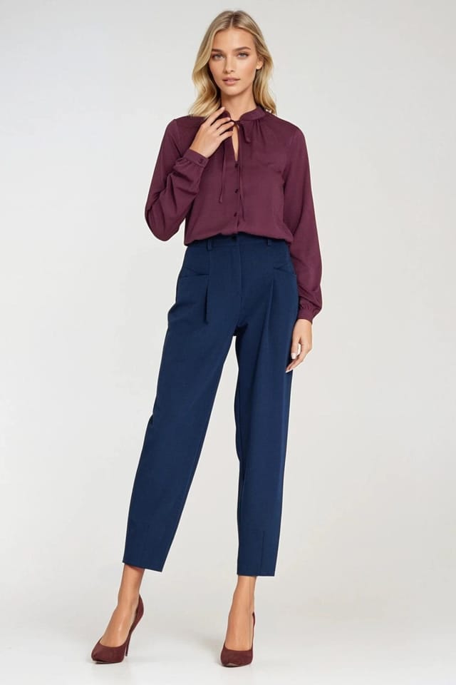Love Lace Love Lace Women's Viscose Tie Neck Long Sleeve Blouse in Violet - 2