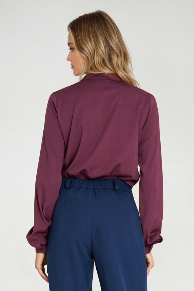 Love Lace Love Lace Women's Viscose Tie Neck Long Sleeve Blouse in Violet - 3