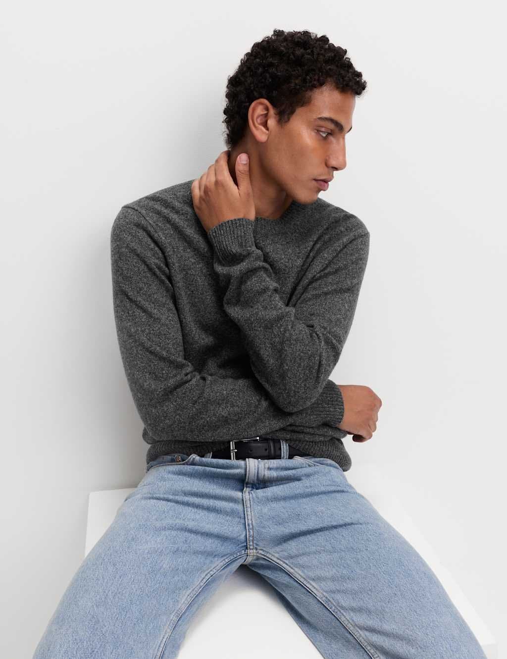 Marks & Spencer M&S Dark Charcoal Lambswool Crew Neck Jumper