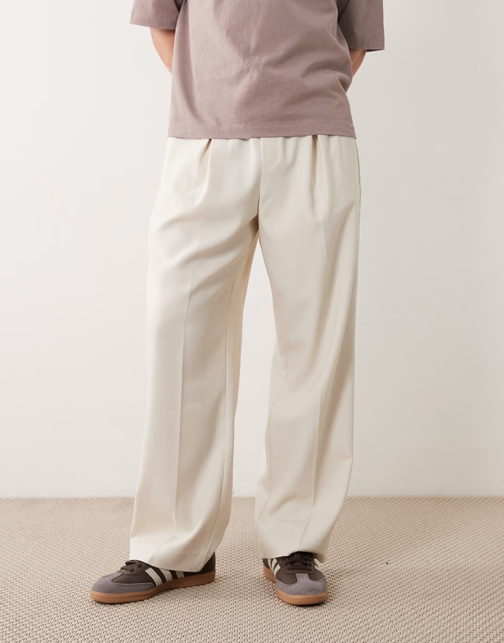 ASOS ASOS DESIGN smart pull on wide leg trousers in ecru