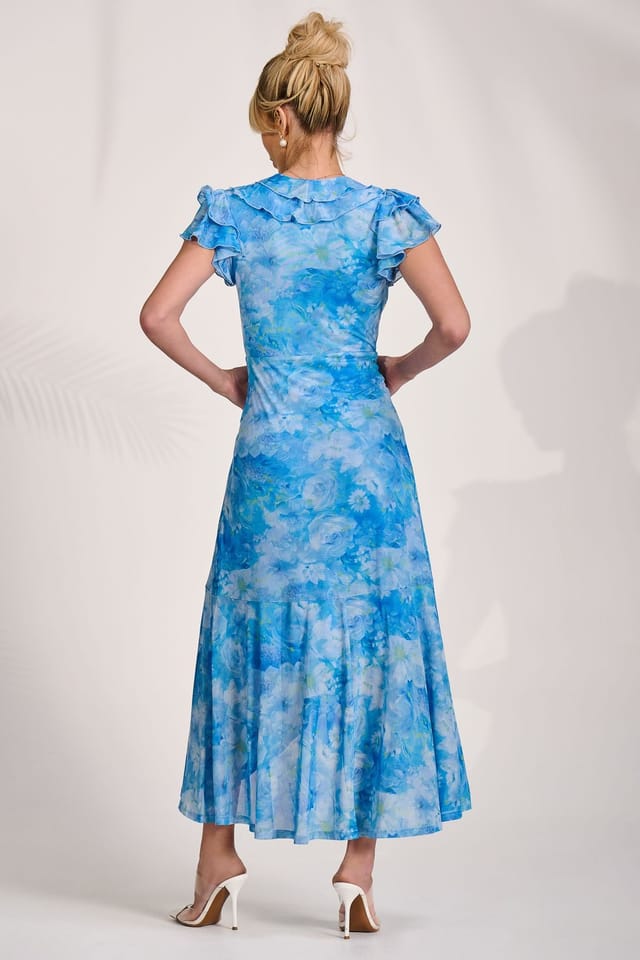 Jolie Moi Jolie Moi Women's Ruffled Mesh Maxi Dress in Blue - 2