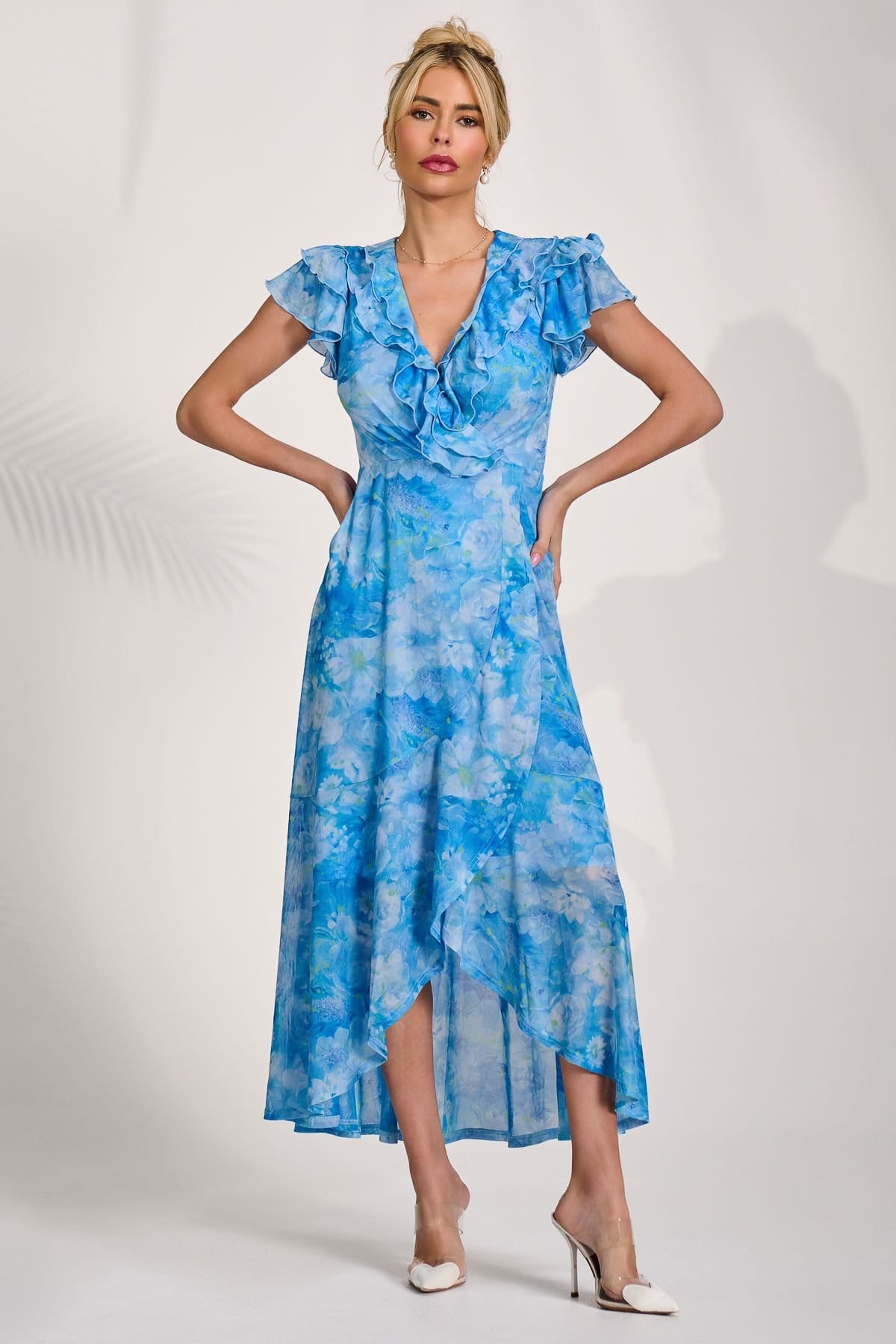 Jolie Moi Jolie Moi Women's Ruffled Mesh Maxi Dress in Blue - 4