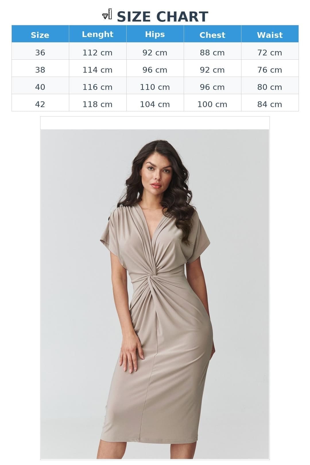 Love Lace Love Lace Women's Elegant V Neck Midi Dress With Gathered Waist in Beige - 4