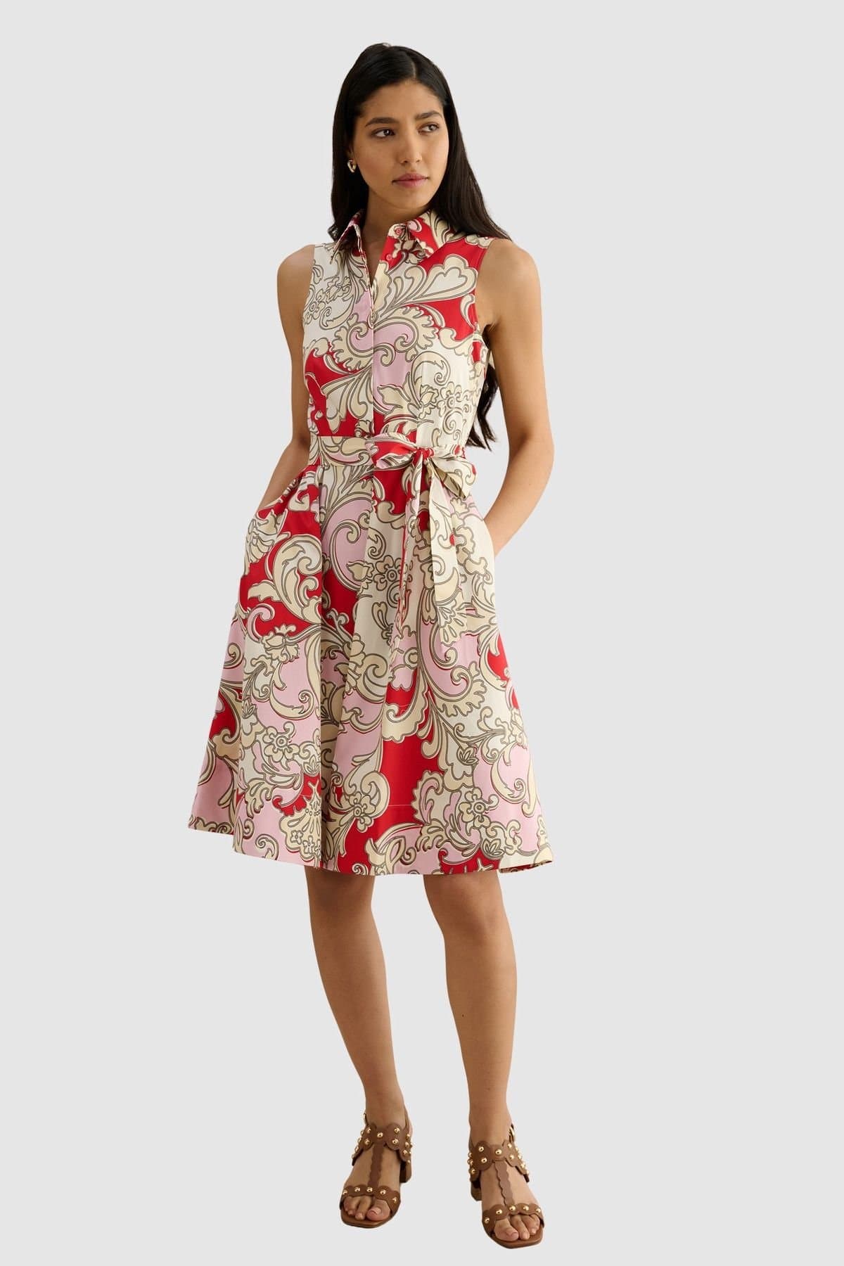 Hobbs London Hobbs London Women's Beki Printed Collar Shirt Dress in Red