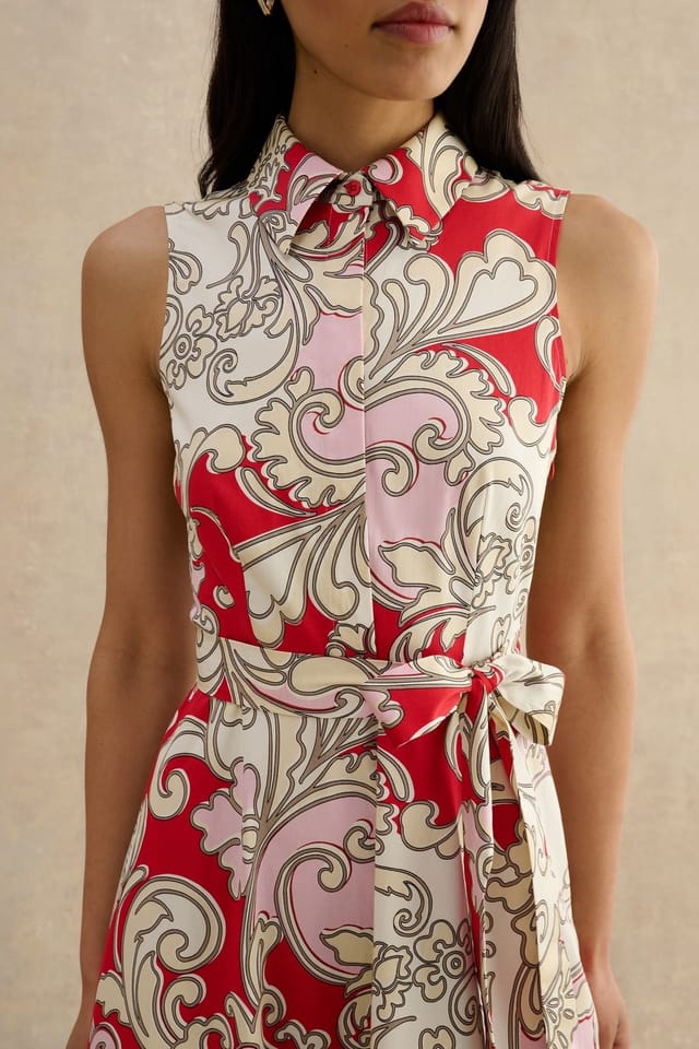 Hobbs London Hobbs London Women's Beki Printed Collar Shirt Dress in Red - 3