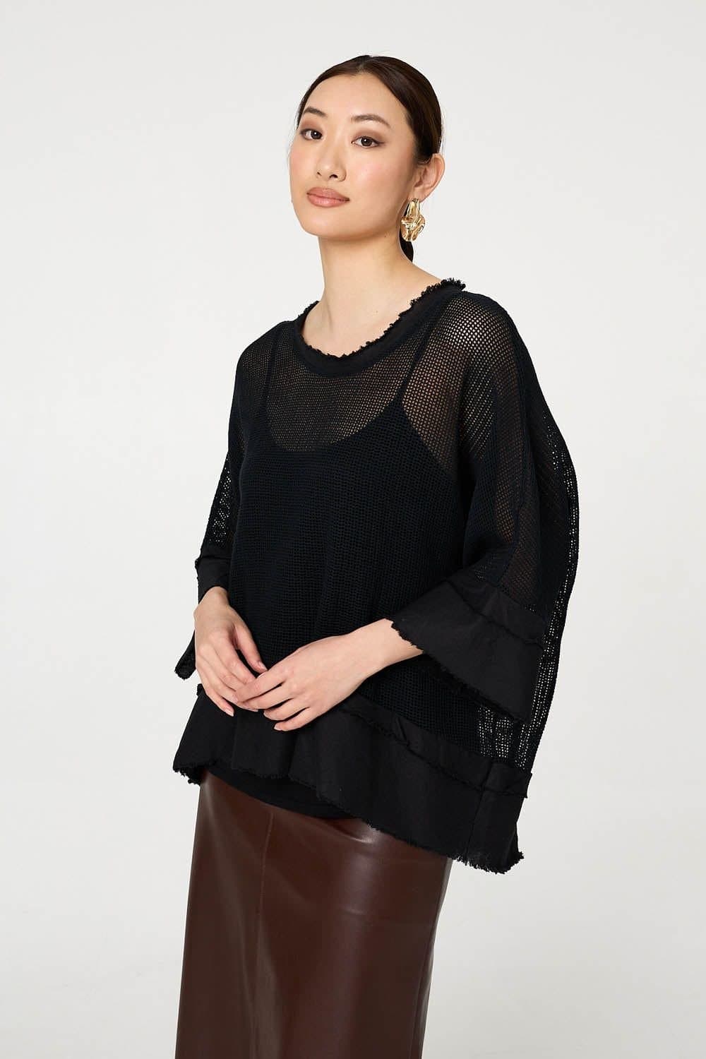 Izabel London Izabel London Women's Semi Sheer Mesh Relaxed Layered Top in Black