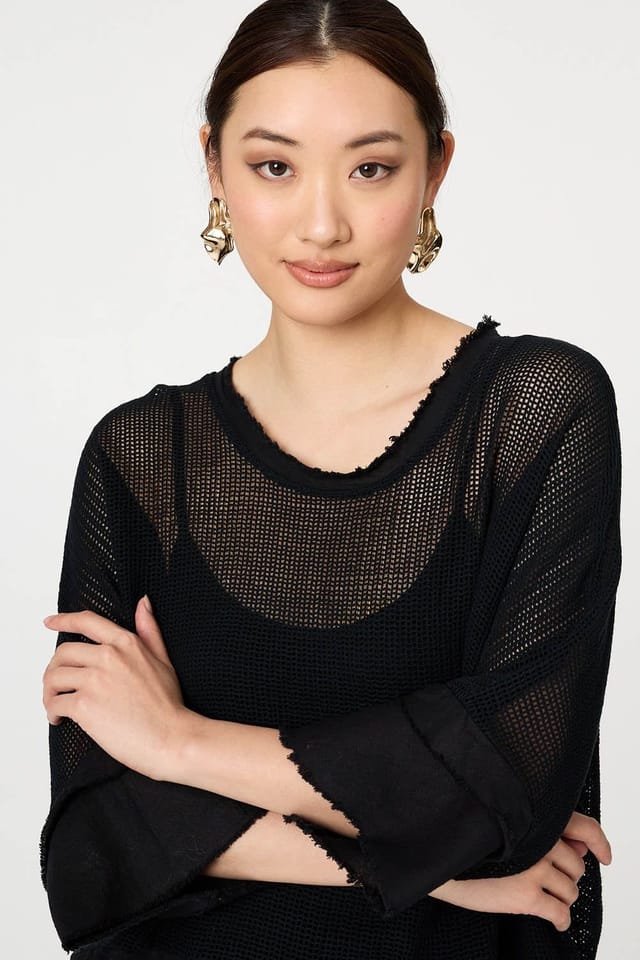Izabel London Izabel London Women's Semi Sheer Mesh Relaxed Layered Top in Black - 2