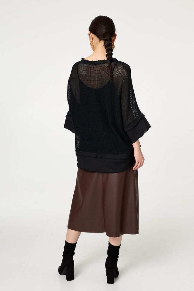 Izabel London Izabel London Women's Semi Sheer Mesh Relaxed Layered Top in Black - 3