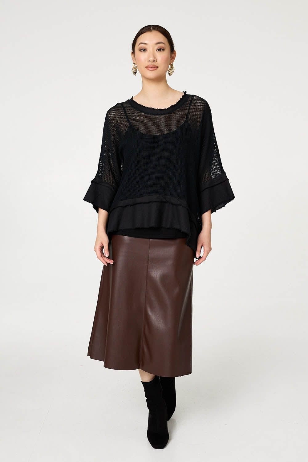 Izabel London Izabel London Women's Semi Sheer Mesh Relaxed Layered Top in Black - 4