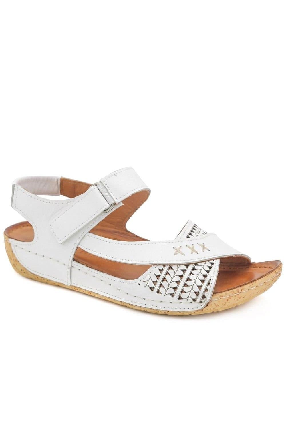 Pavers Pavers White Leather Adjustable Fasten Sandals