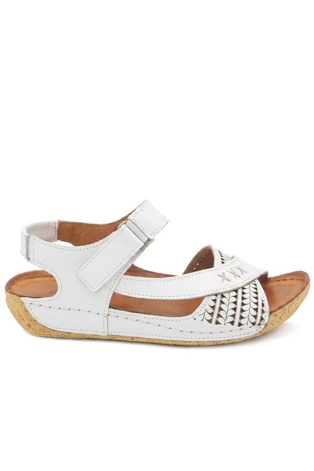 Pavers Pavers Women's All Leather Adjustable Fasten Sandals in White - 2