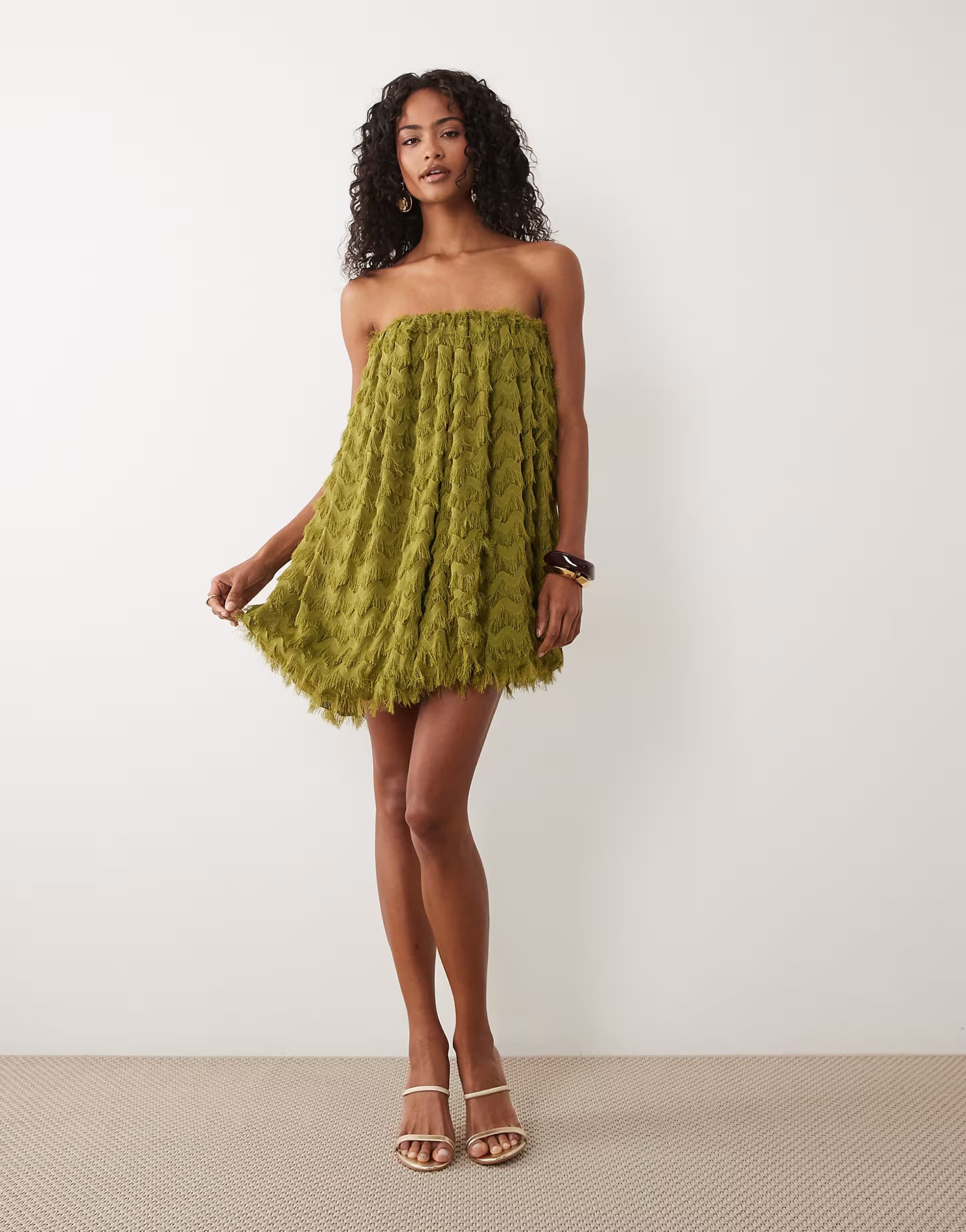 ASOS ASOS DESIGN wave textured bubble sweetheart neck mini dress in olive green