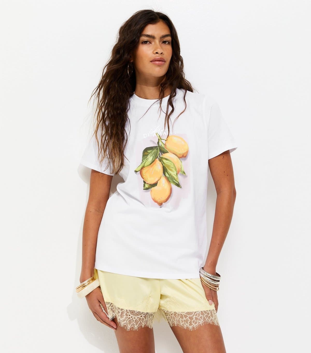 New Look Women's White Cotton Lemon Print Relaxed Fit T-Shirt New Look
