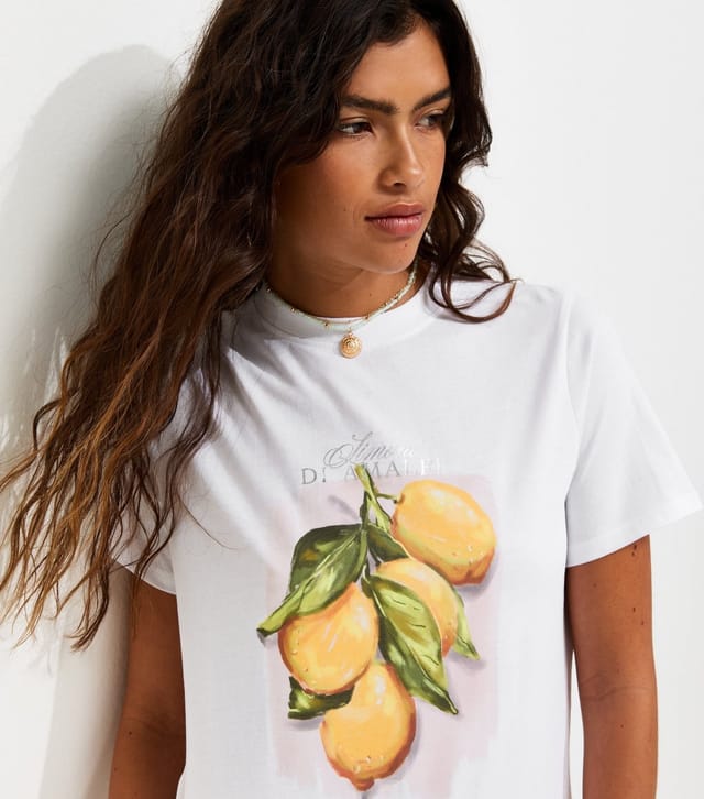New Look Women's White Cotton Lemon Print Relaxed Fit T-Shirt New Look - 2