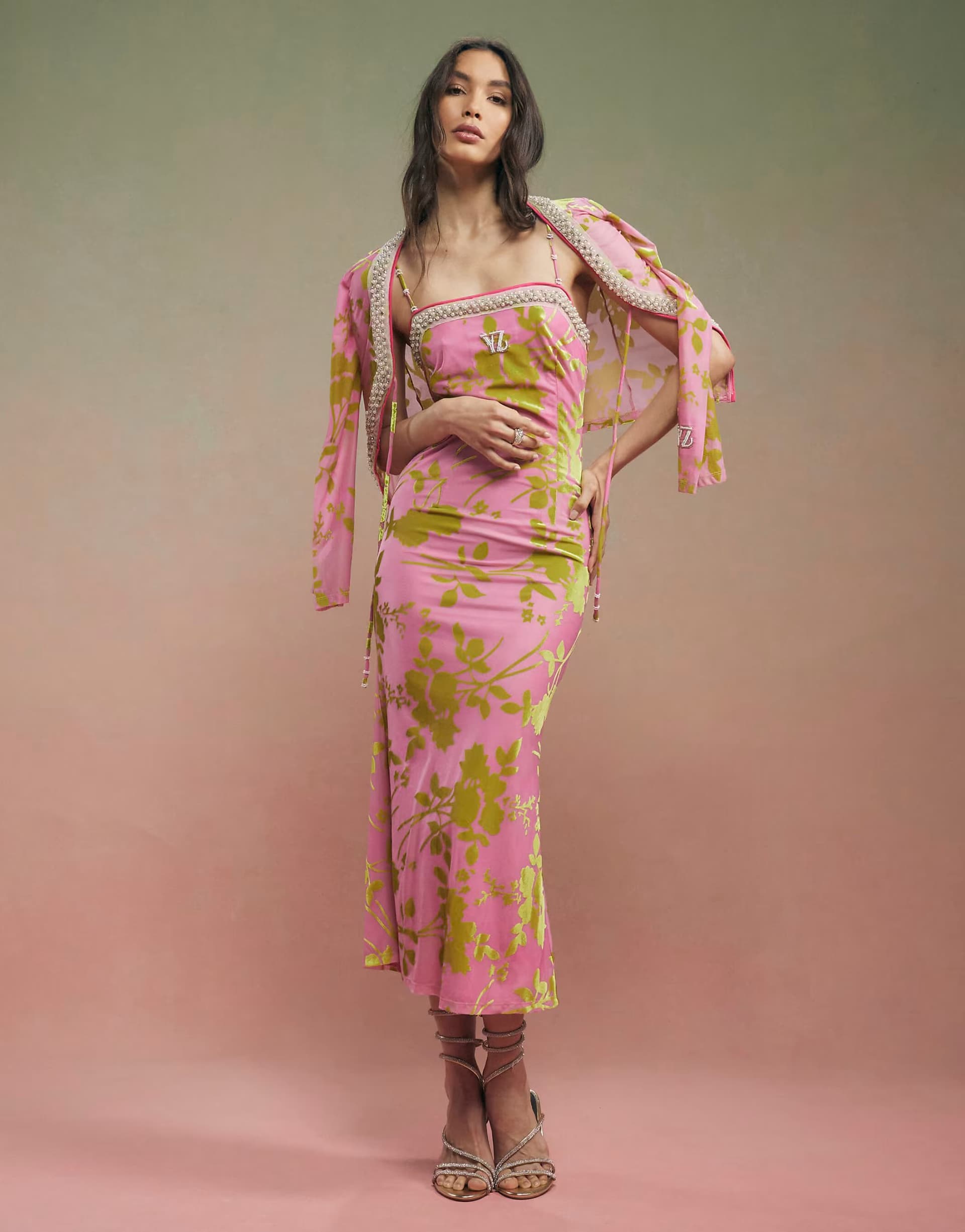 ASOS River Island Year zero floral embellished slip dress in pink