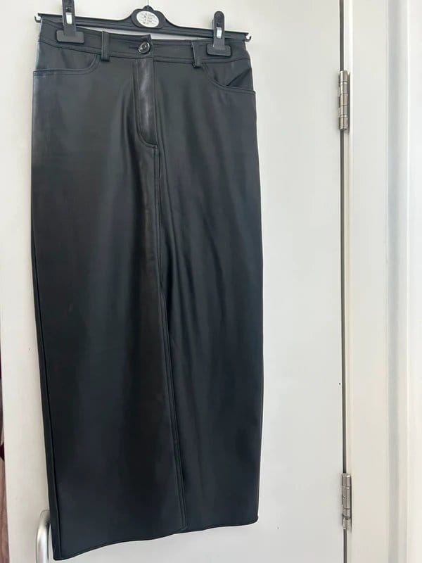 New Look Black Leather Midi Skirt