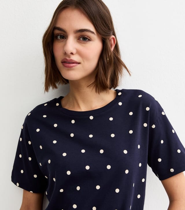 New Look Women's Navy Polka Dot Short Sleeve T-Shirt New Look - 2