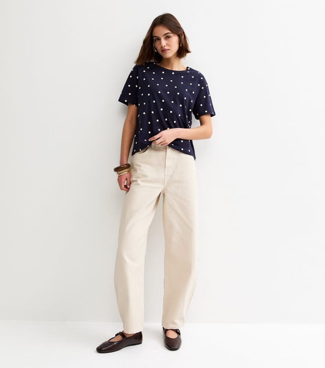 New Look Women's Navy Polka Dot Short Sleeve T-Shirt New Look - 3